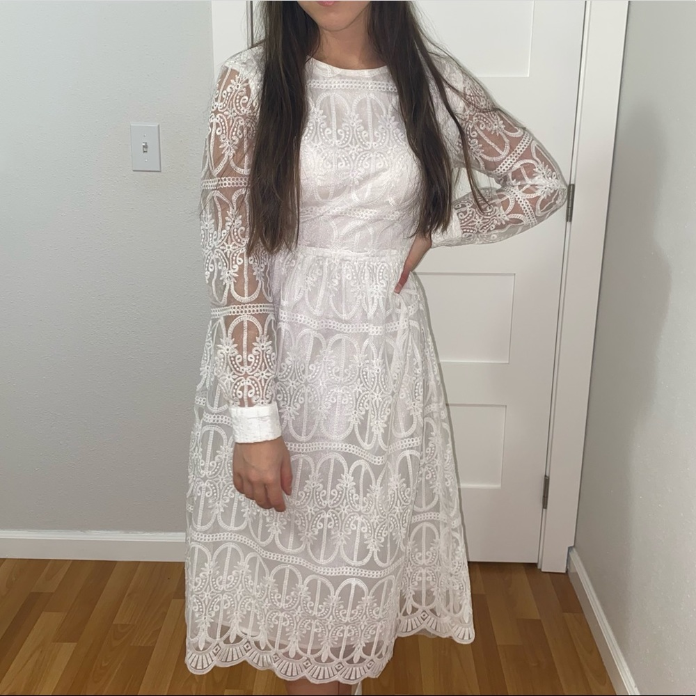 White Lace Midi Dress - Picture 3 of 6